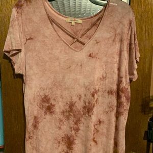 Pink tie-dye T-shirt.